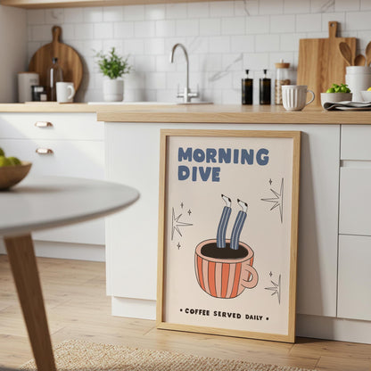 Hand-Drawn Retro Coffee Poster, Funny Kitchen Wall Art, Quirky Café Decor, Unframed MR48