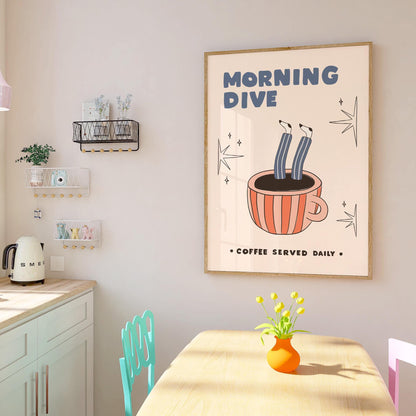 Hand-Drawn Retro Coffee Poster, Funny Kitchen Wall Art, Quirky Café Decor, Unframed MR48