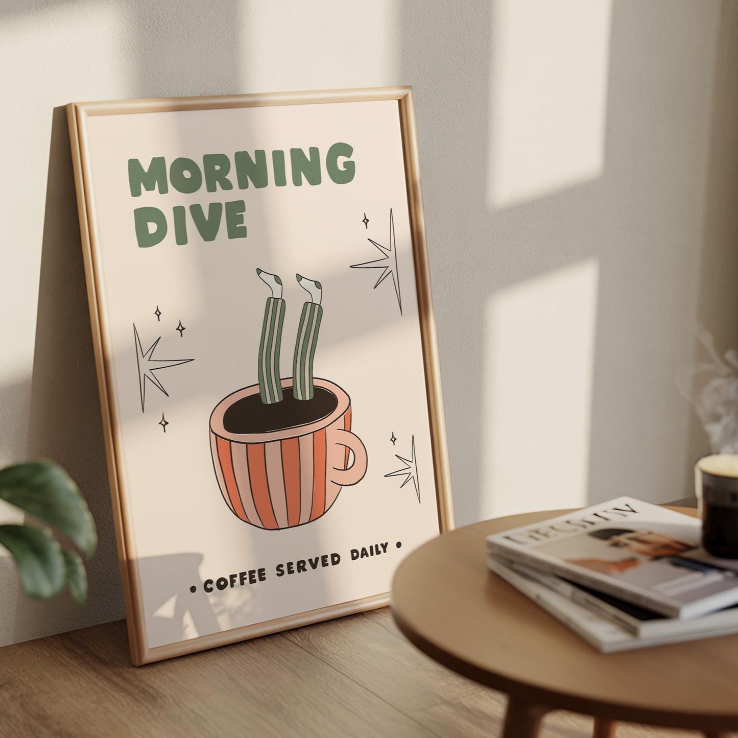 Hand-Drawn Retro Coffee Poster, Funny Kitchen Wall Art, Quirky Café Decor, Unframed MR48