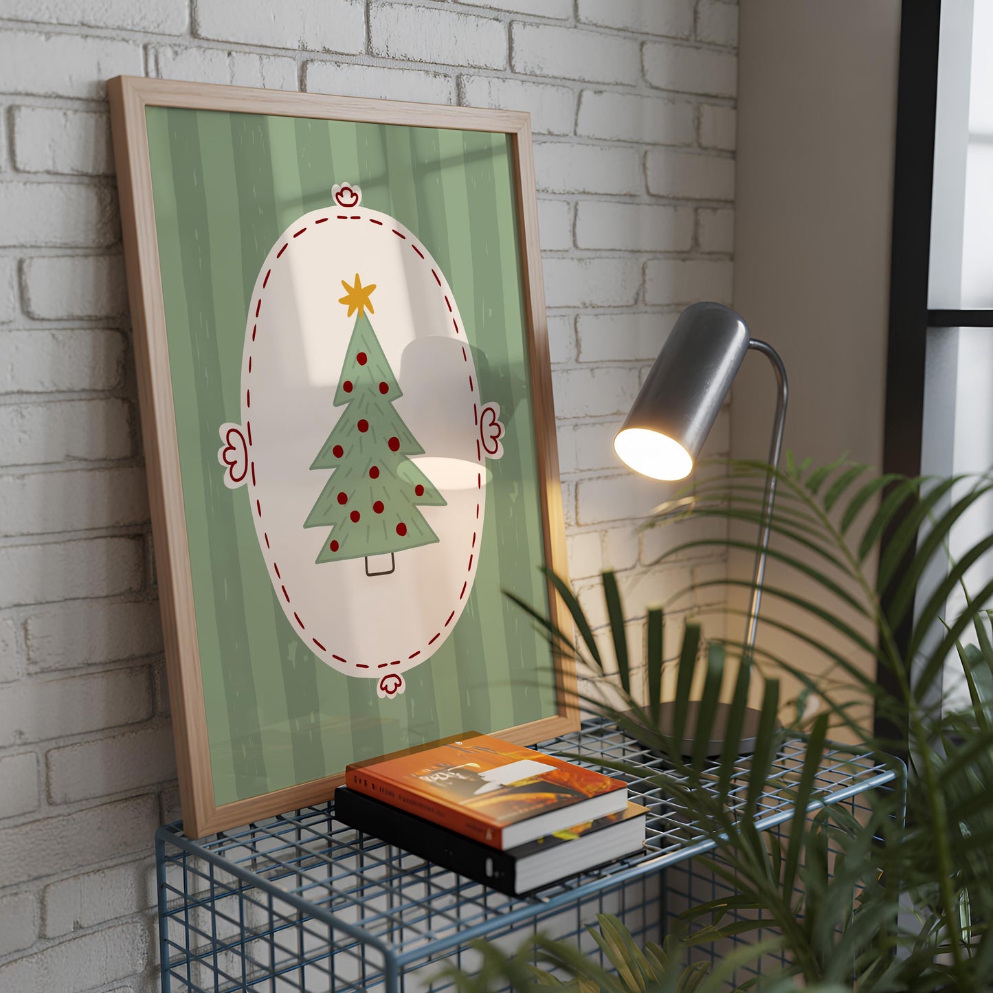 Christmas Tree Wall Art, Scandinavian Holiday Poster, Whimsical Green Christmas Decor for Kids Room, Unframed Print MR50