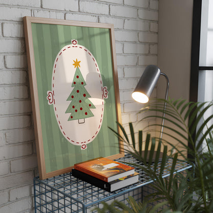 Christmas Tree Wall Art, Scandinavian Holiday Poster, Whimsical Green Christmas Decor for Kids Room, Unframed Print MR50