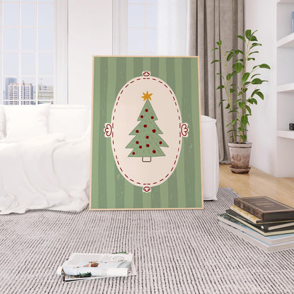 Christmas Tree Wall Art, Scandinavian Holiday Poster, Whimsical Green Christmas Decor for Kids Room, Unframed Print MR50