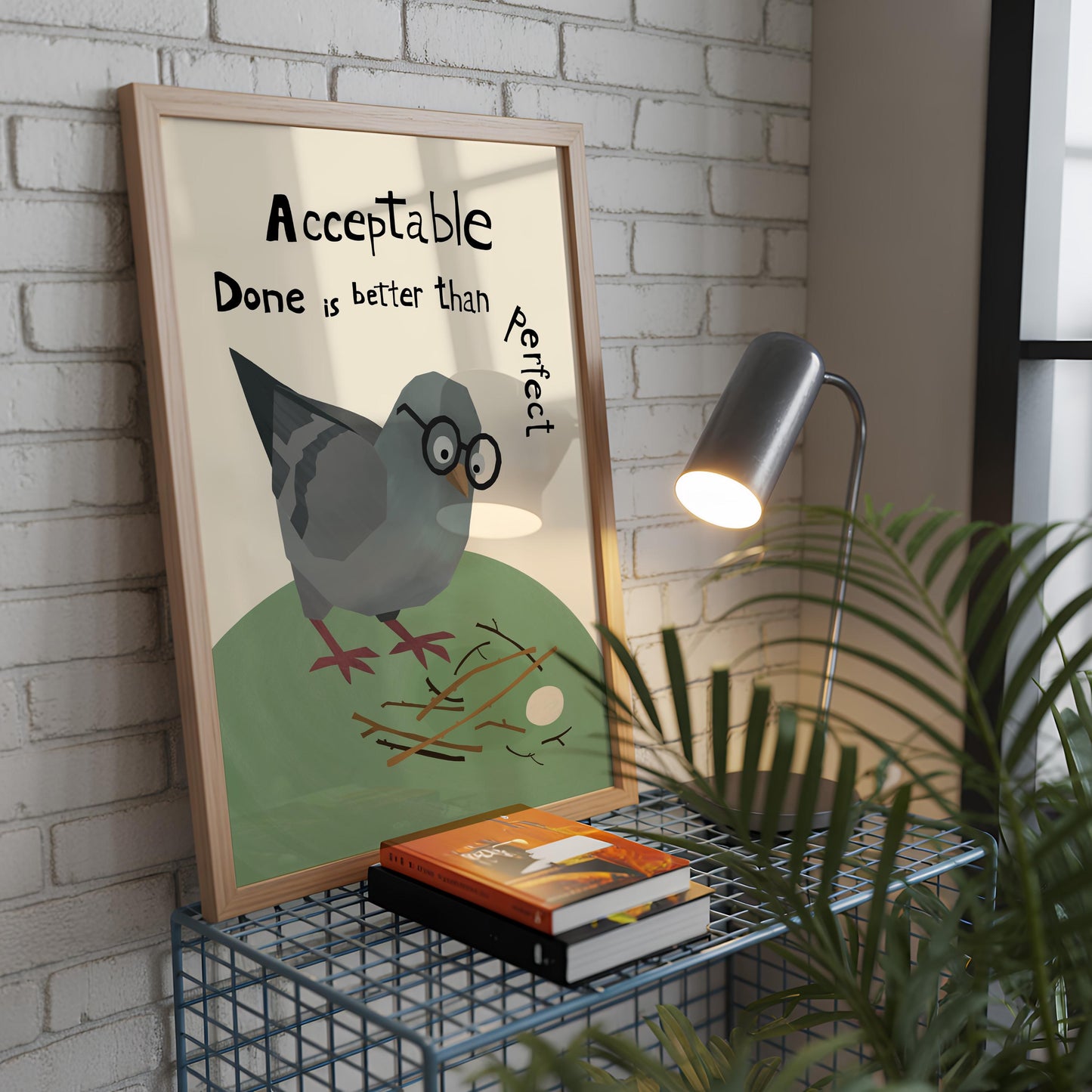 Motivational Poster – Acceptable Nest – Done Is Better Than Perfect – Funny Pigeon Quote Art, Office Wall Decor MR40