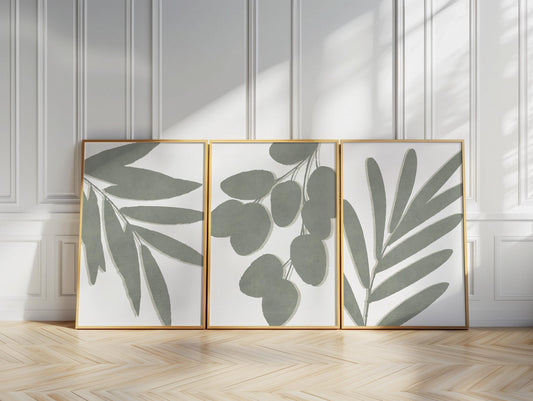 Living Room Wall Art – Sage Green Botanical Prints, Neutral Boho Gallery Wall Set of 3, Scandi, Unframed B191