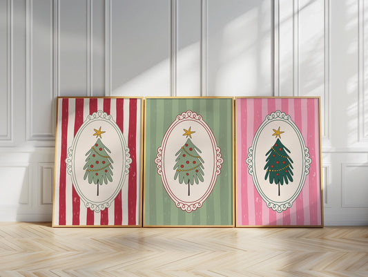 Christmas Tree Print, Hand-Drawn Holiday Wall Art, Vintage Scandinavian Christmas Poster Decor MR51