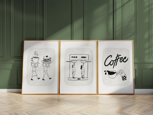 Coffee Wall Print, Trendy Kitchen Posters, Fun Retro Coffee Shop Decor, Coffee Lover Gift, Minimalist Coffee Cup Print, Espresso Art D121