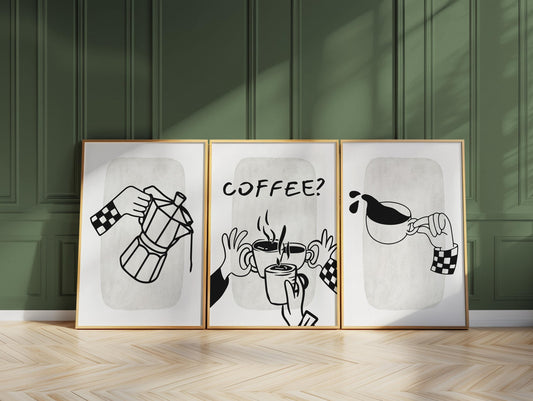 Set of 3 Coffee Print, Trendy Wall Art, Coffee Kitchen Posters, Coffee Shop Decor, Coffee Lover Gift, Coffee Cup Print, Espresso Art D119
