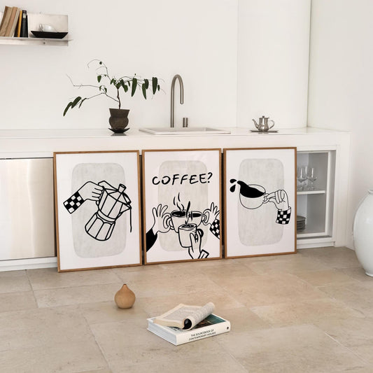 Set of 3 Coffee Print, Trendy Wall Art, Coffee Kitchen Posters, Coffee Shop Decor, Coffee Lover Gift, Coffee Cup Print, Espresso Art D119