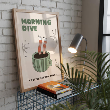 Hand-Drawn Retro Coffee Poster, Funny Kitchen Wall Art, Quirky Café Decor, Unframed MR48