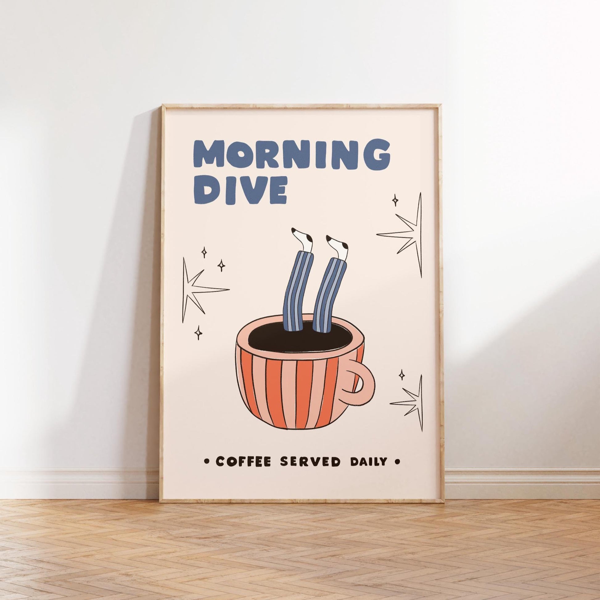 Hand-Drawn Retro Coffee Poster, Funny Kitchen Wall Art, Quirky Café Decor, Unframed MR48
