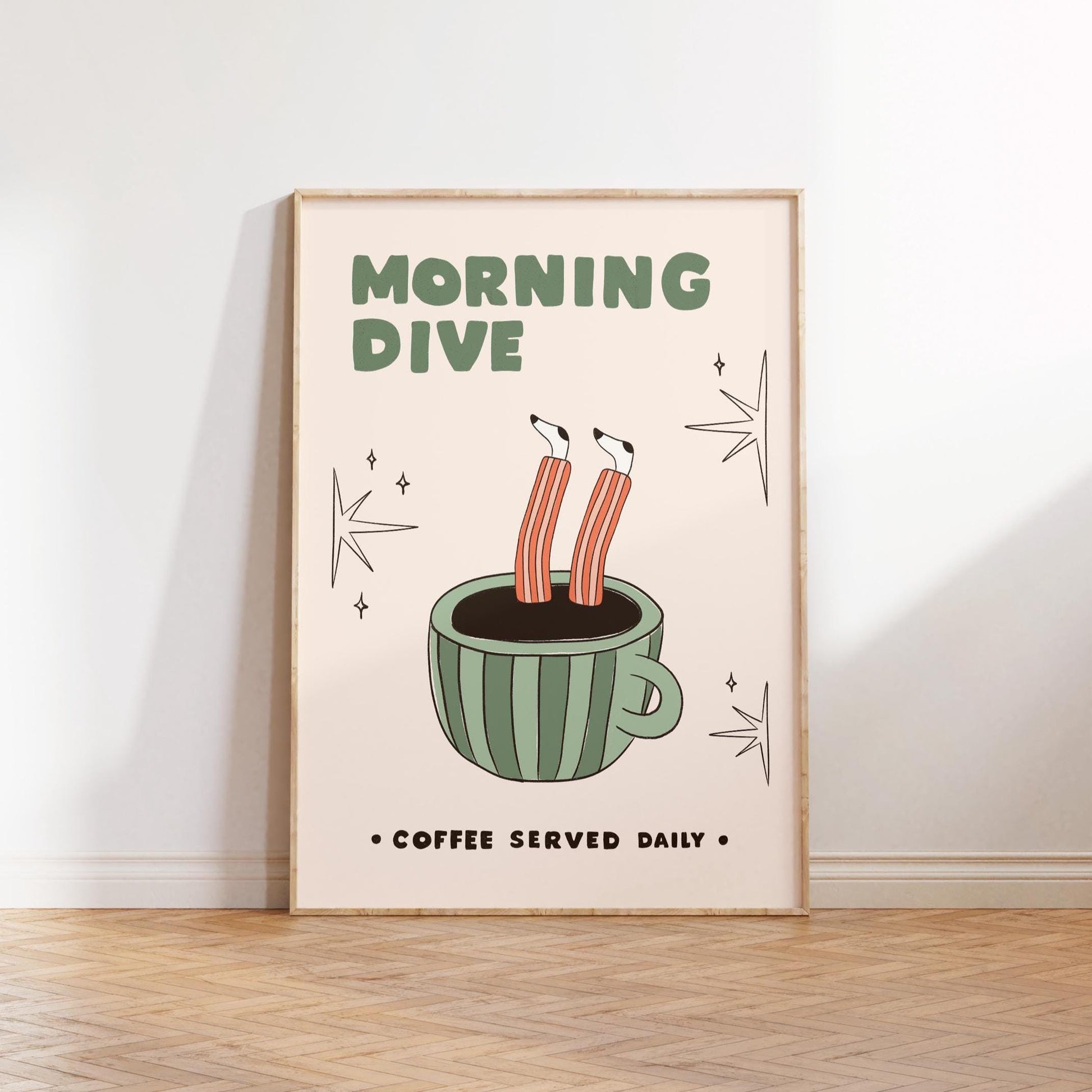 Hand-Drawn Retro Coffee Poster, Funny Kitchen Wall Art, Quirky Café Decor, Unframed MR48