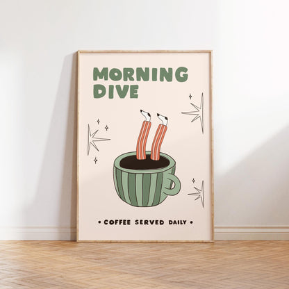 Hand-Drawn Retro Coffee Poster, Funny Kitchen Wall Art, Quirky Café Decor, Unframed MR48