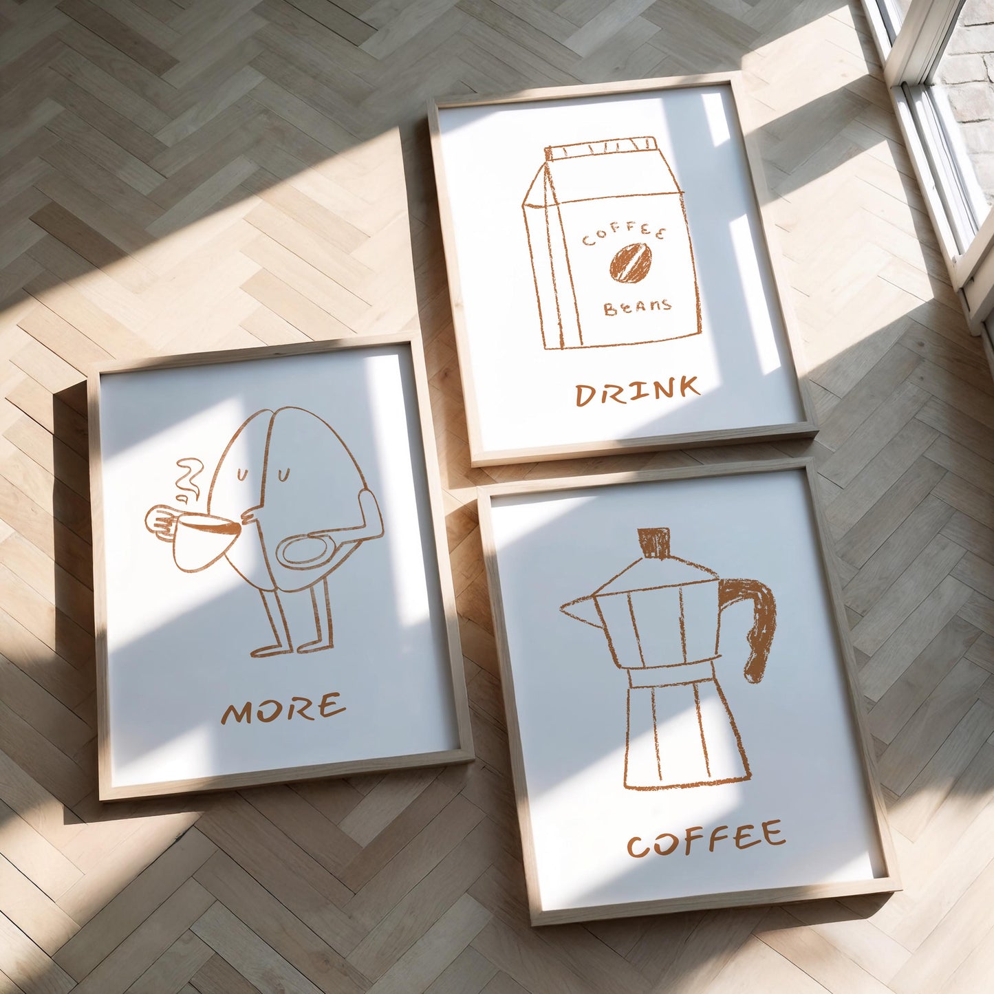 Minimalist Coffee Prints (Set of 3) – Line Art for Kitchen, Dining Room & Bar Decor, Retro Drink Posters D123