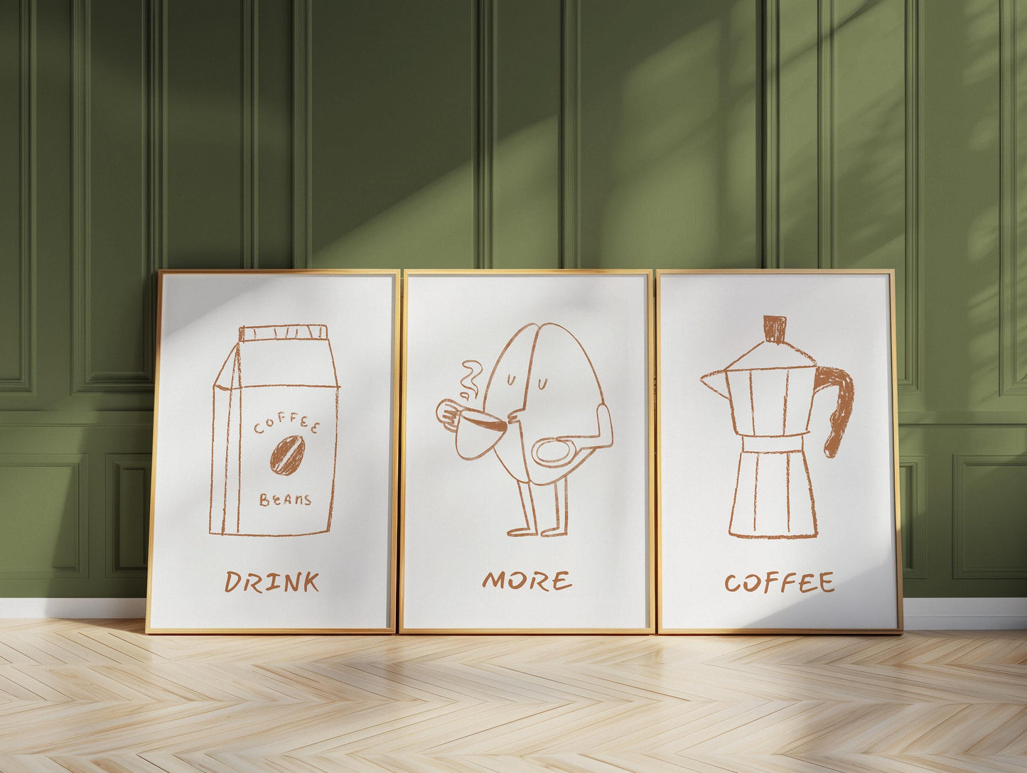 Minimalist Coffee Prints (Set of 3) – Line Art for Kitchen, Dining Room & Bar Decor, Retro Drink Posters D123