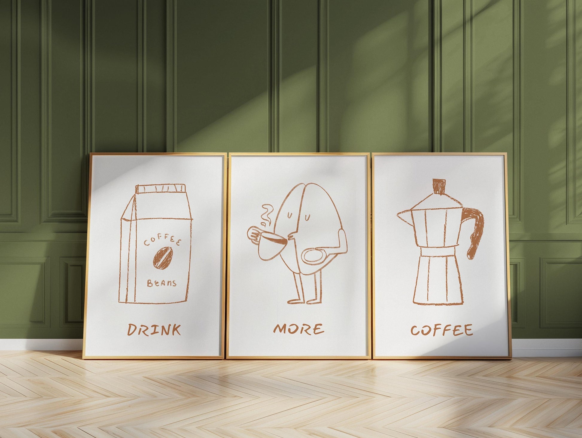 Minimalist Coffee Prints (Set of 3) – Line Art for Kitchen, Dining Room & Bar Decor, Retro Drink Posters D123