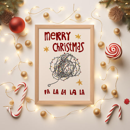 Merry Christmas Print • Hand Drawn Poster • Funny Christmas Lights Wall Art • Christmas Decor Gift MR53