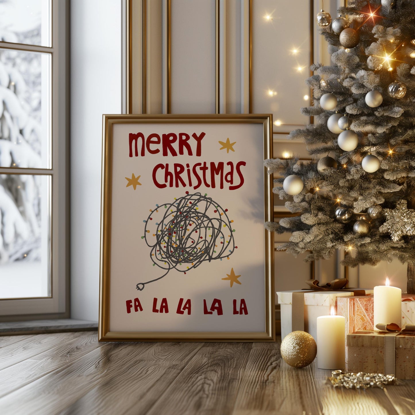 Merry Christmas Print • Hand Drawn Poster • Funny Christmas Lights Wall Art • Christmas Decor Gift MR53