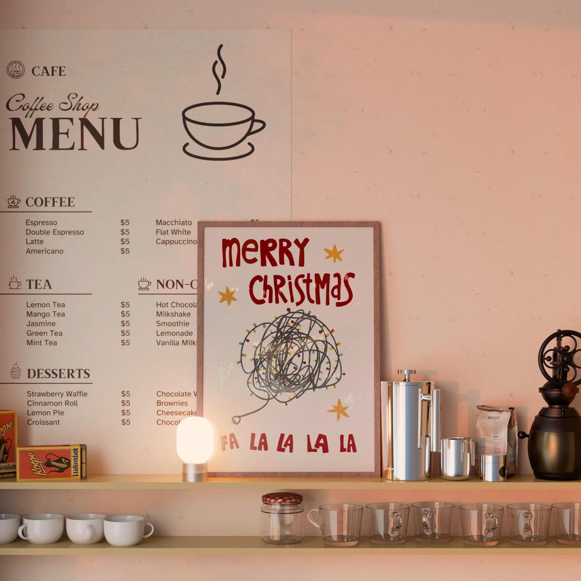 Merry Christmas Print • Hand Drawn Poster • Funny Christmas Lights Wall Art • Christmas Decor Gift MR53