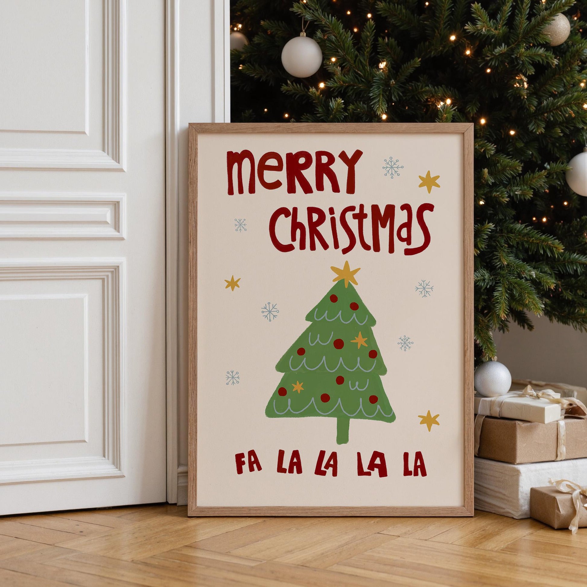 Scandi Christmas Tree Print • Hand Drawn Holiday Wall Art Poster • Minimalist Cozy Christmas Home Decor MR54