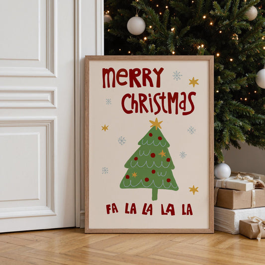 Scandi Christmas Tree Print • Hand Drawn Holiday Wall Art Poster • Minimalist Cozy Christmas Home Decor MR54