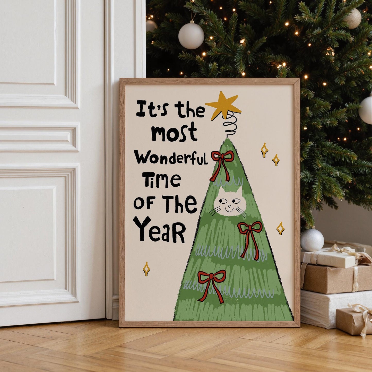Christmas Wall Art Print • Funny Cat Tree Poster • Cat Lover Gift, Holiday Decor MR56