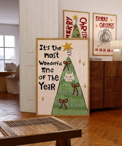 Christmas Wall Art Print • Funny Cat Tree Poster • Cat Lover Gift, Holiday Decor MR56