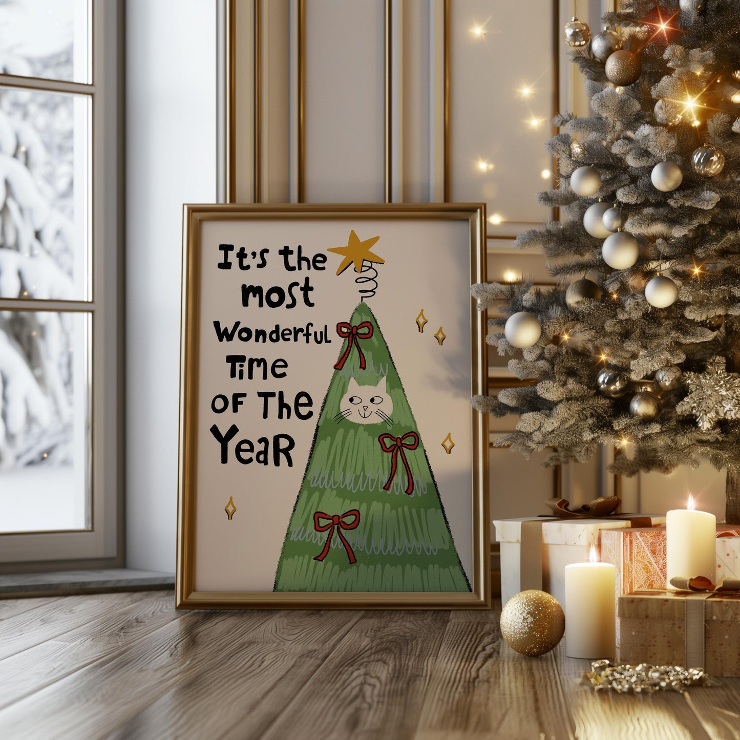 Christmas Wall Art Print • Funny Cat Tree Poster • Cat Lover Gift, Holiday Decor MR56