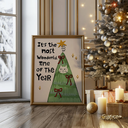 Christmas Wall Art Print • Funny Cat Tree Poster • Cat Lover Gift, Holiday Decor MR56