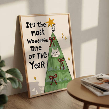 Christmas Wall Art Print • Funny Cat Tree Poster • Cat Lover Gift, Holiday Decor MR56