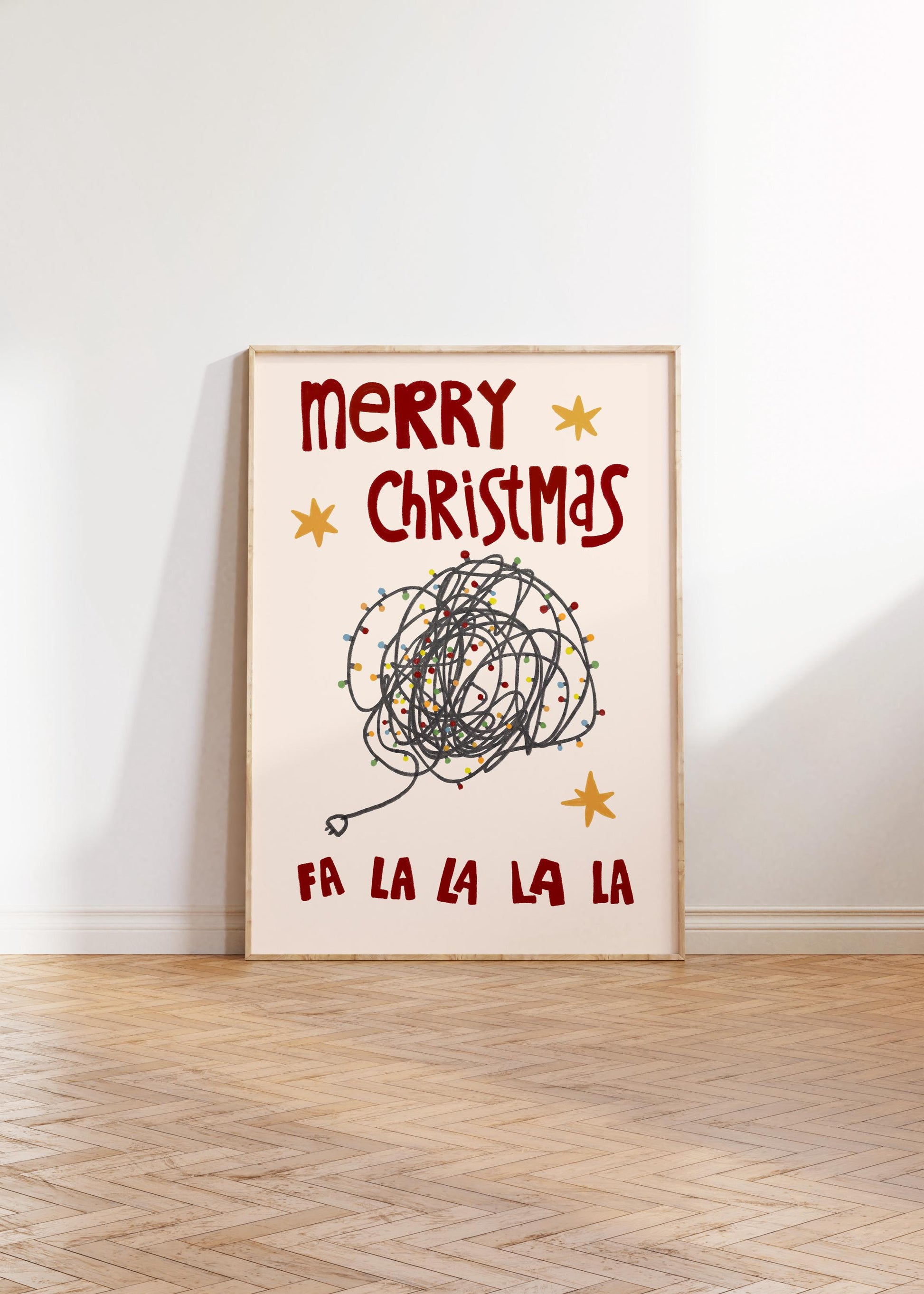 Merry Christmas Print • Hand Drawn Poster • Funny Christmas Lights Wall Art • Christmas Decor Gift MR53