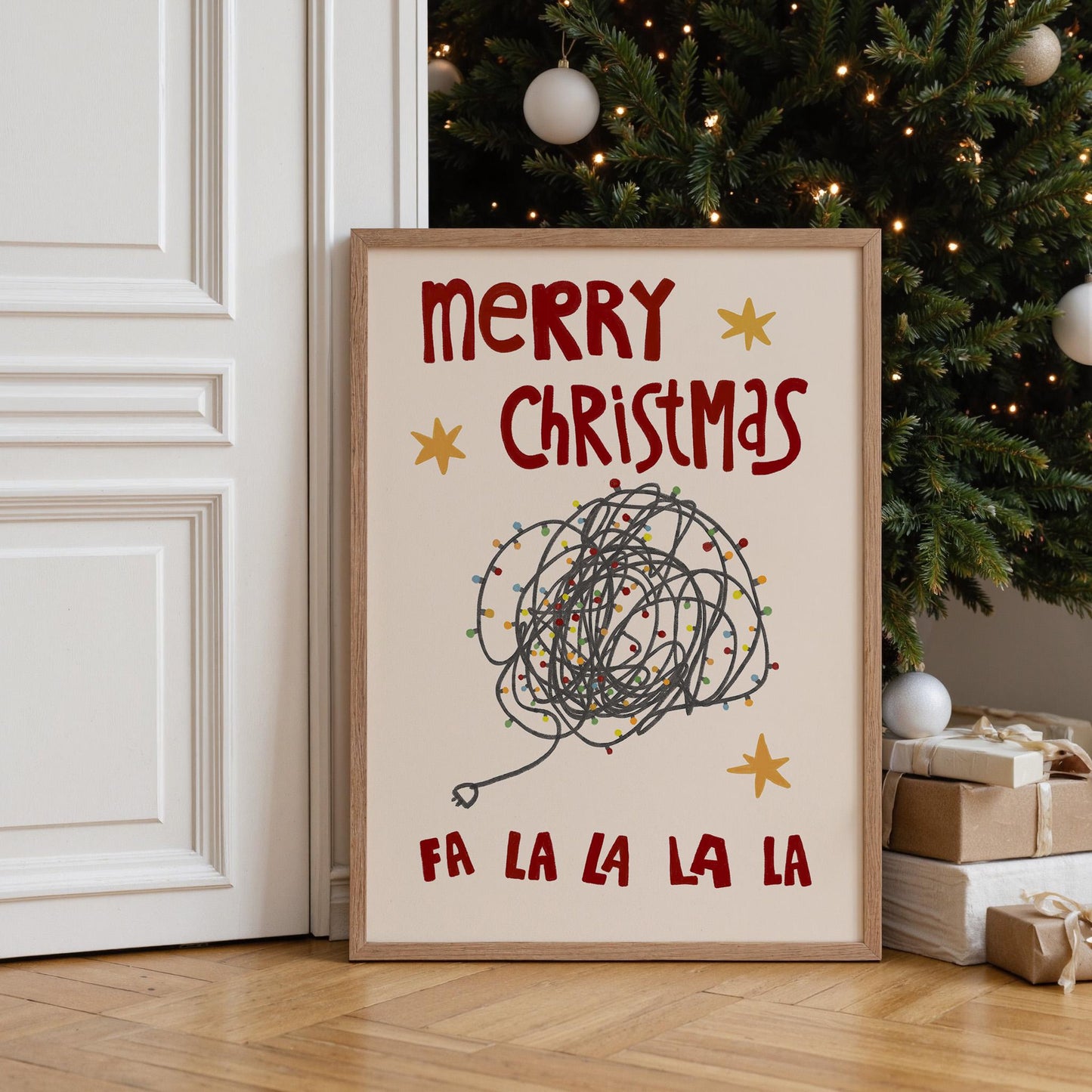 Merry Christmas Print • Hand Drawn Poster • Funny Christmas Lights Wall Art • Christmas Decor Gift MR53