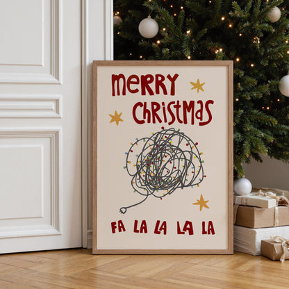 Merry Christmas Print • Hand Drawn Poster • Funny Christmas Lights Wall Art • Christmas Decor Gift MR53