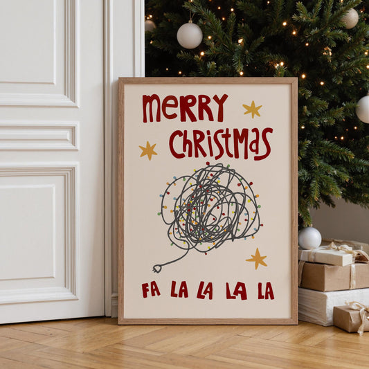 Merry Christmas Print • Hand Drawn Poster • Funny Christmas Lights Wall Art • Christmas Decor Gift MR53