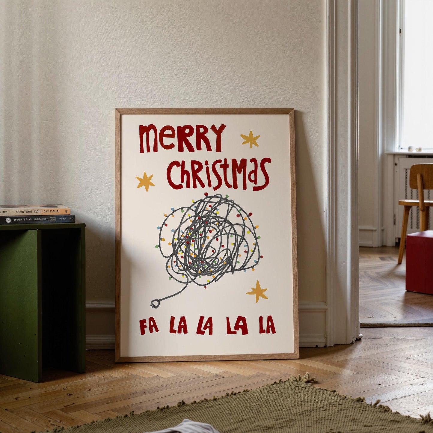 Merry Christmas Print • Hand Drawn Poster • Funny Christmas Lights Wall Art • Christmas Decor Gift MR53