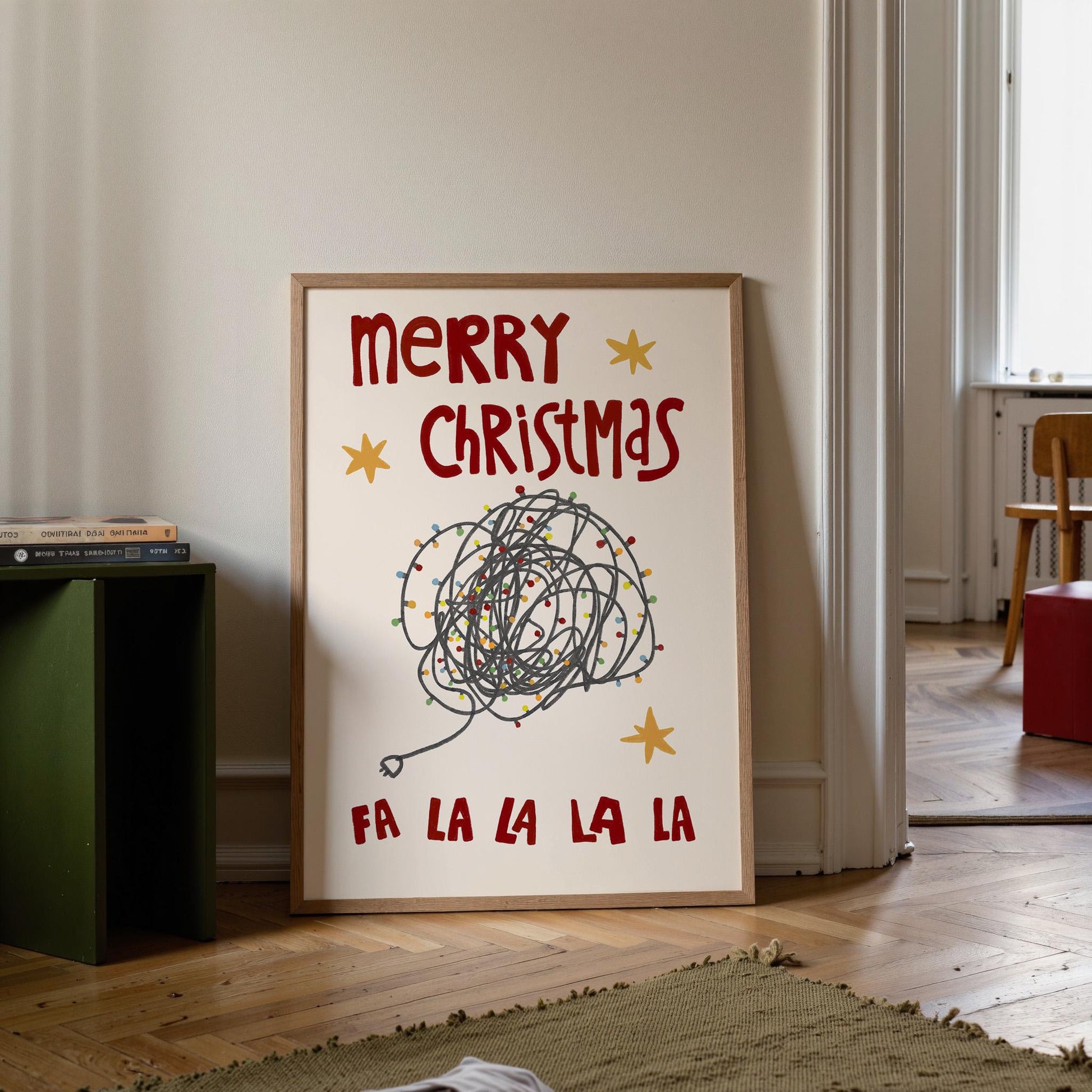 Merry Christmas Print • Hand Drawn Poster • Funny Christmas Lights Wall Art • Christmas Decor Gift MR53