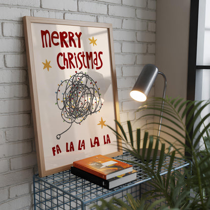 Merry Christmas Print • Hand Drawn Poster • Funny Christmas Lights Wall Art • Christmas Decor Gift MR53
