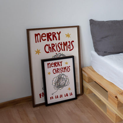 Merry Christmas Print • Hand Drawn Poster • Funny Christmas Lights Wall Art • Christmas Decor Gift MR53