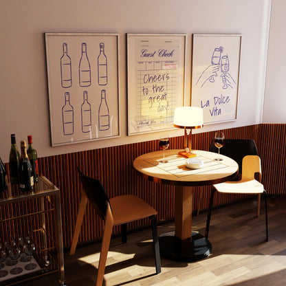Minimalist Wine Bar Art Prints, La Dolce Vita, Cheers Poster Set (D143)
