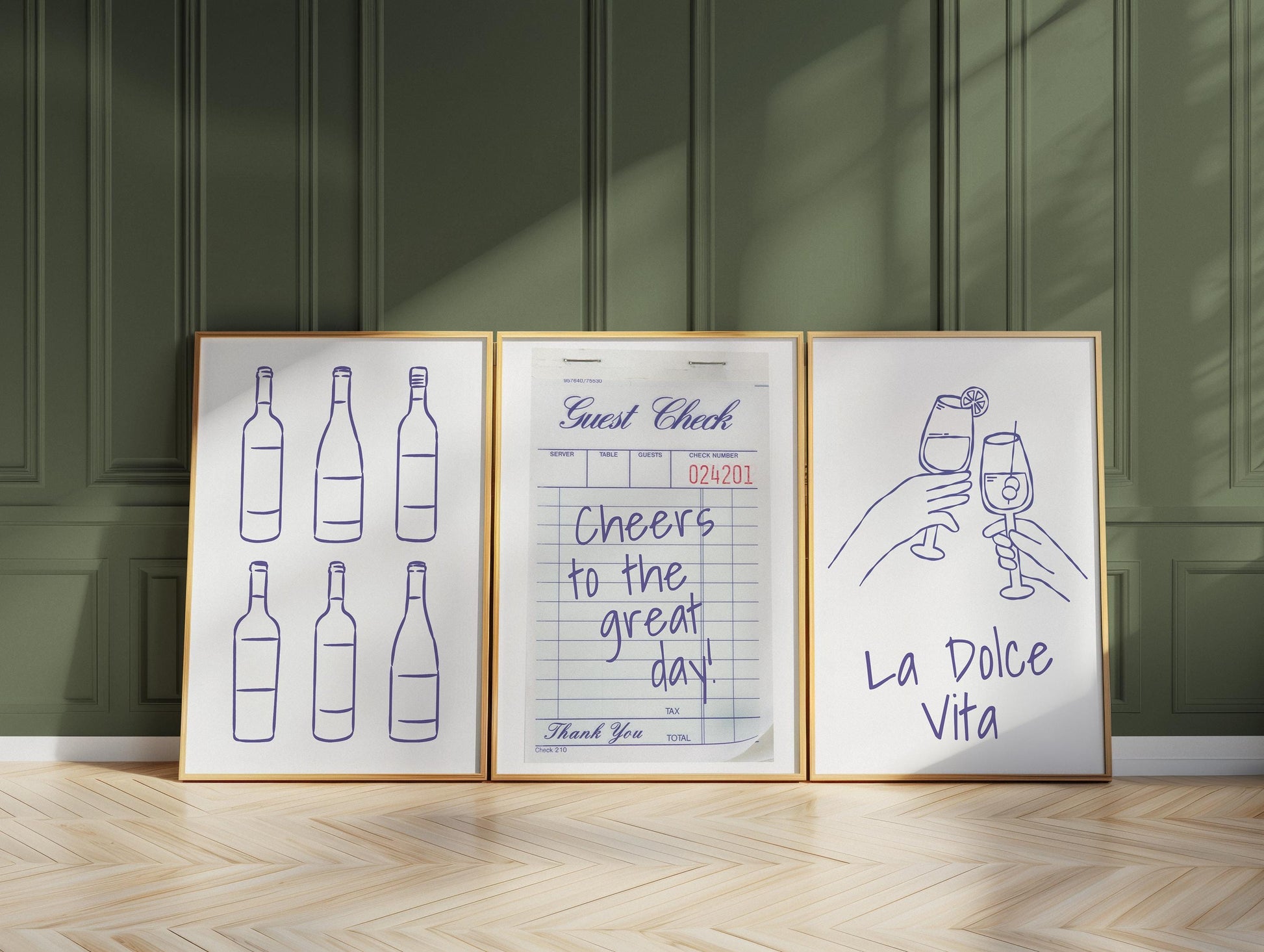Minimalist Wine Bar Art Prints, La Dolce Vita, Cheers Poster Set (D143)