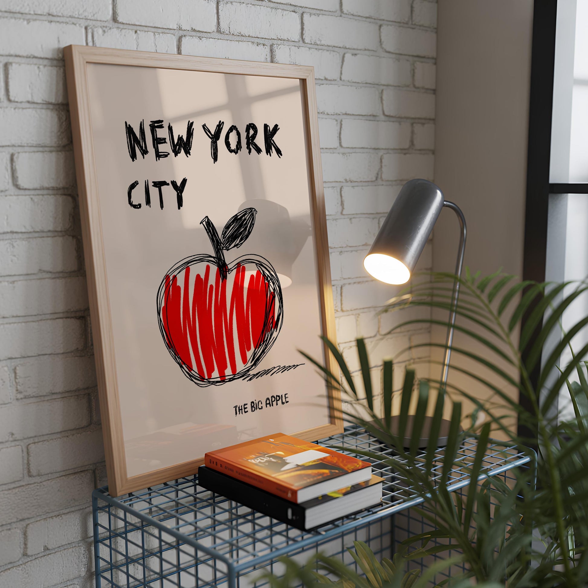 New York Wall Art – Graphic Apple Poster for Kitchen or Living Room – Contemporary City Pop Art Print – NYC Apartment Decor MR28