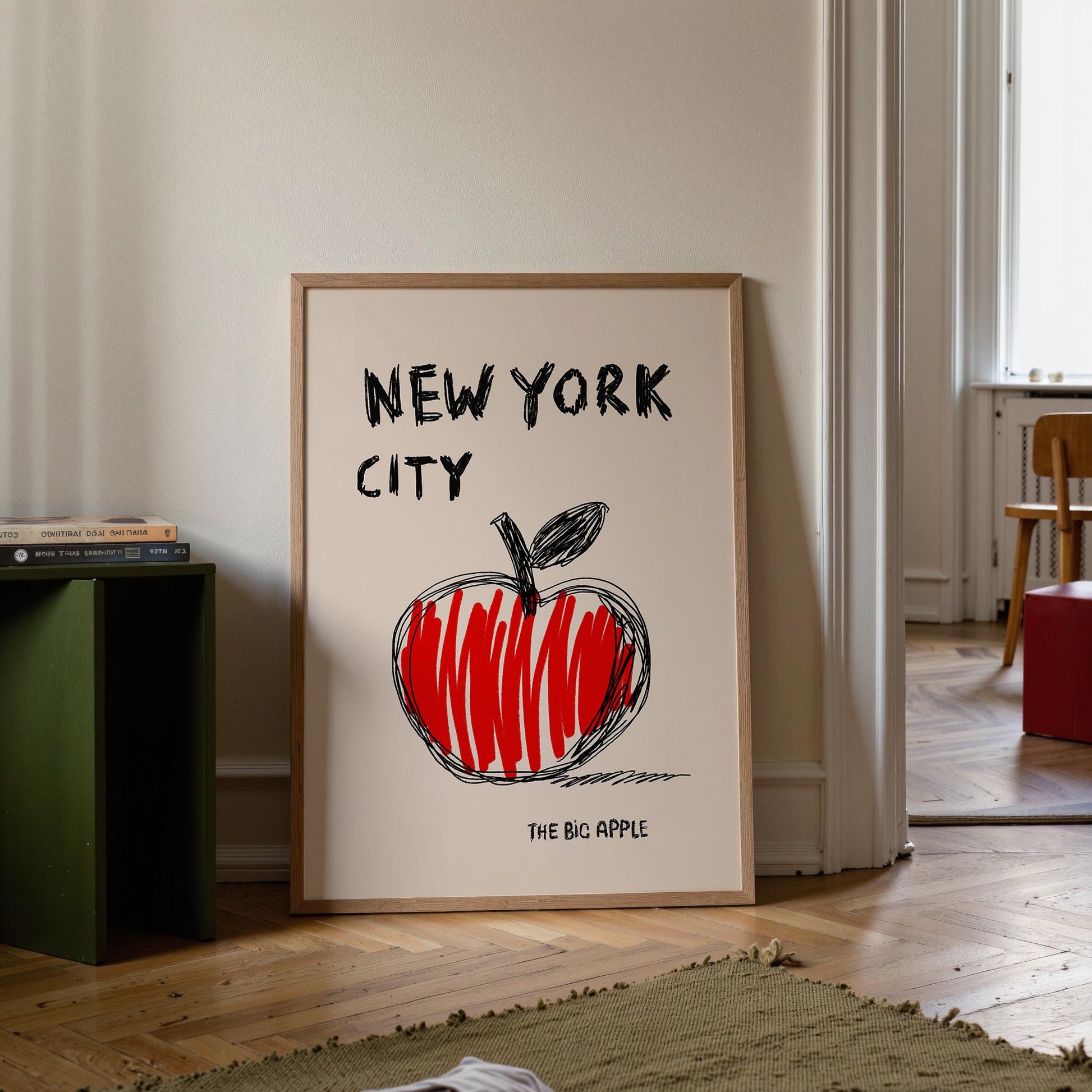 New York Wall Art – Graphic Apple Poster for Kitchen or Living Room – Contemporary City Pop Art Print – NYC Apartment Decor MR28