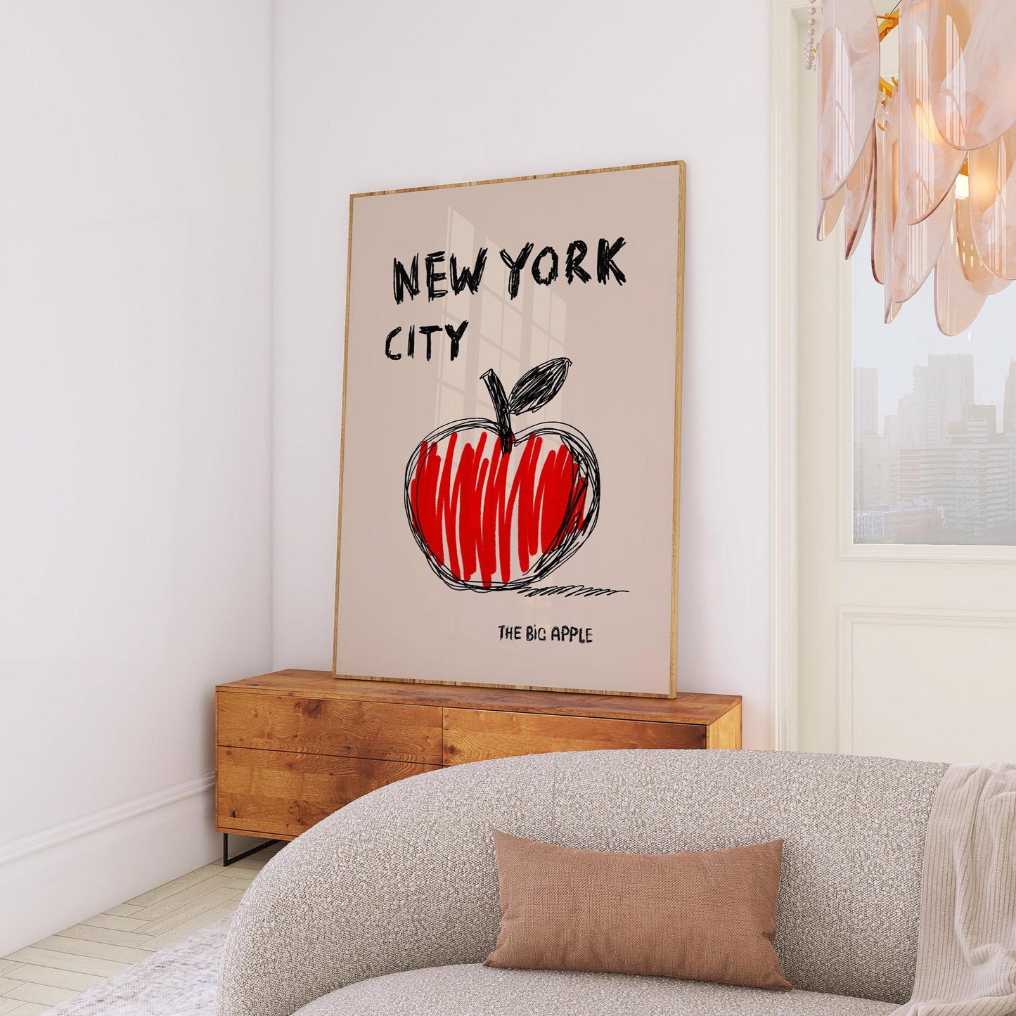 New York Wall Art – Graphic Apple Poster for Kitchen or Living Room – Contemporary City Pop Art Print – NYC Apartment Decor MR28