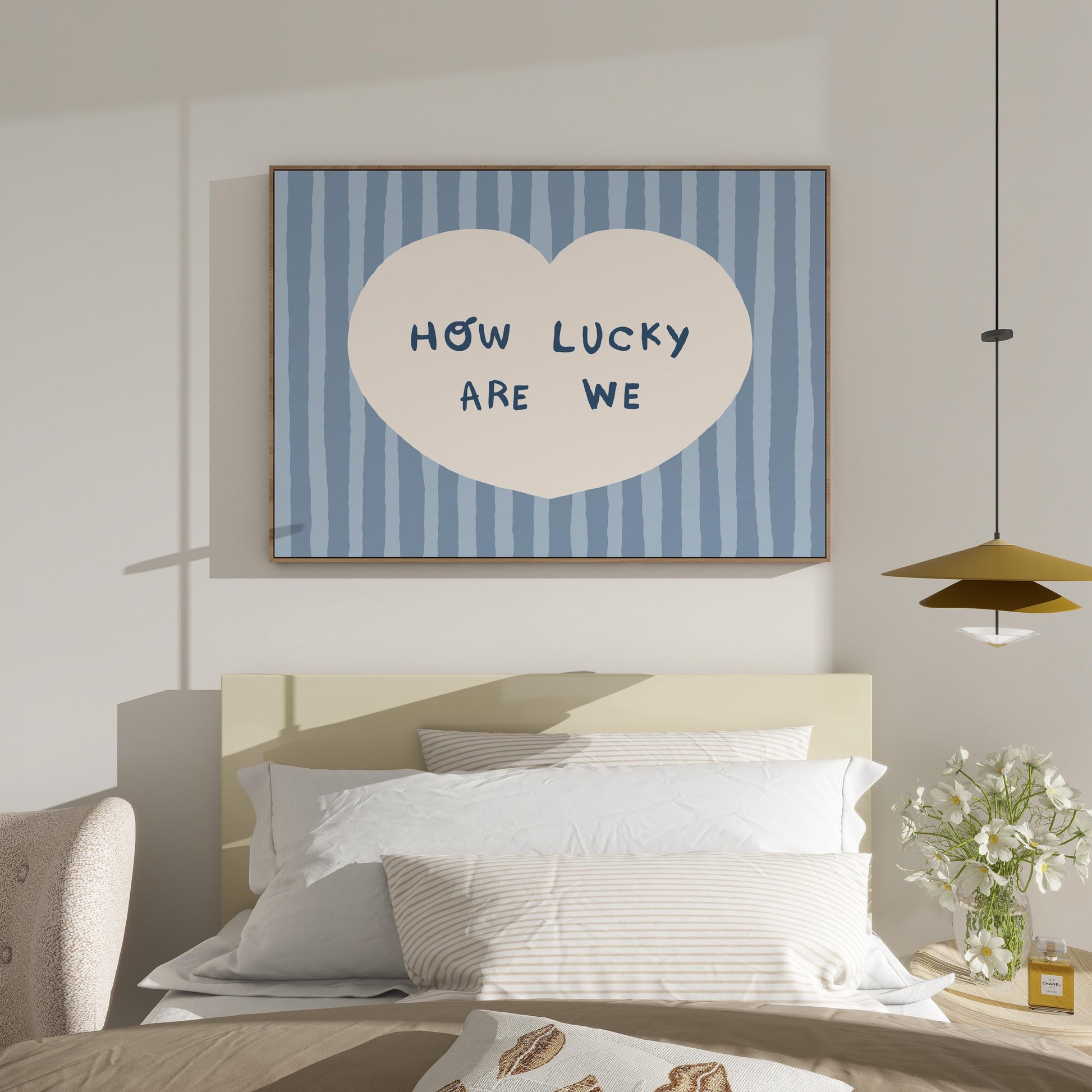How Lucky Are We Print, Striped Heart Trendy Quote Wall Art, Home Decor (Unframed) MR59