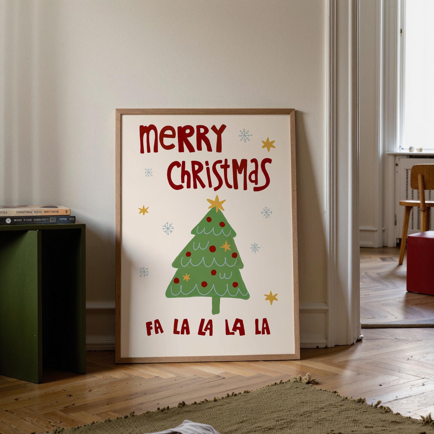 Scandi Christmas Tree Print • Hand Drawn Holiday Wall Art Poster • Minimalist Cozy Christmas Home Decor MR54