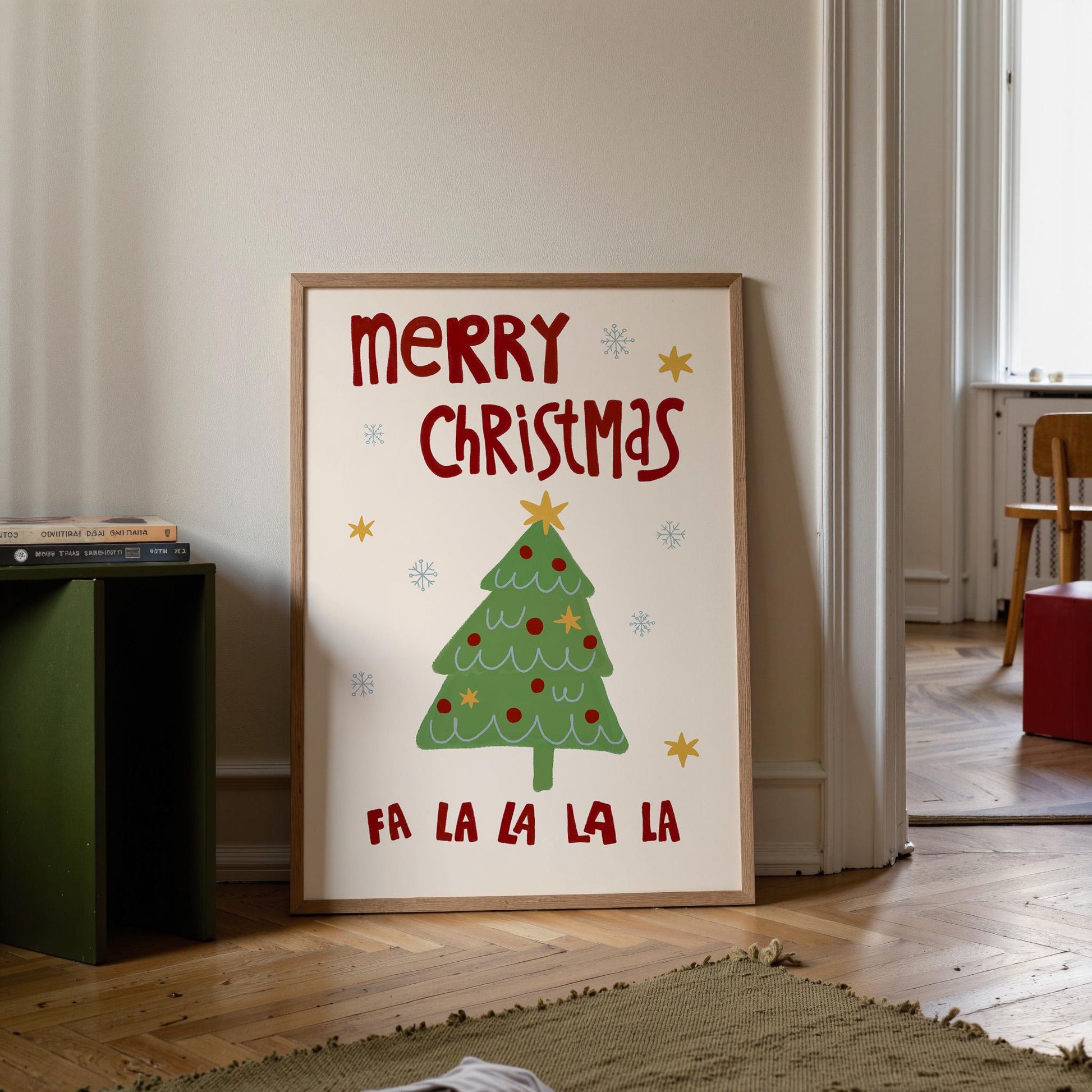 Scandi Christmas Tree Print • Hand Drawn Holiday Wall Art Poster • Minimalist Cozy Christmas Home Decor MR54