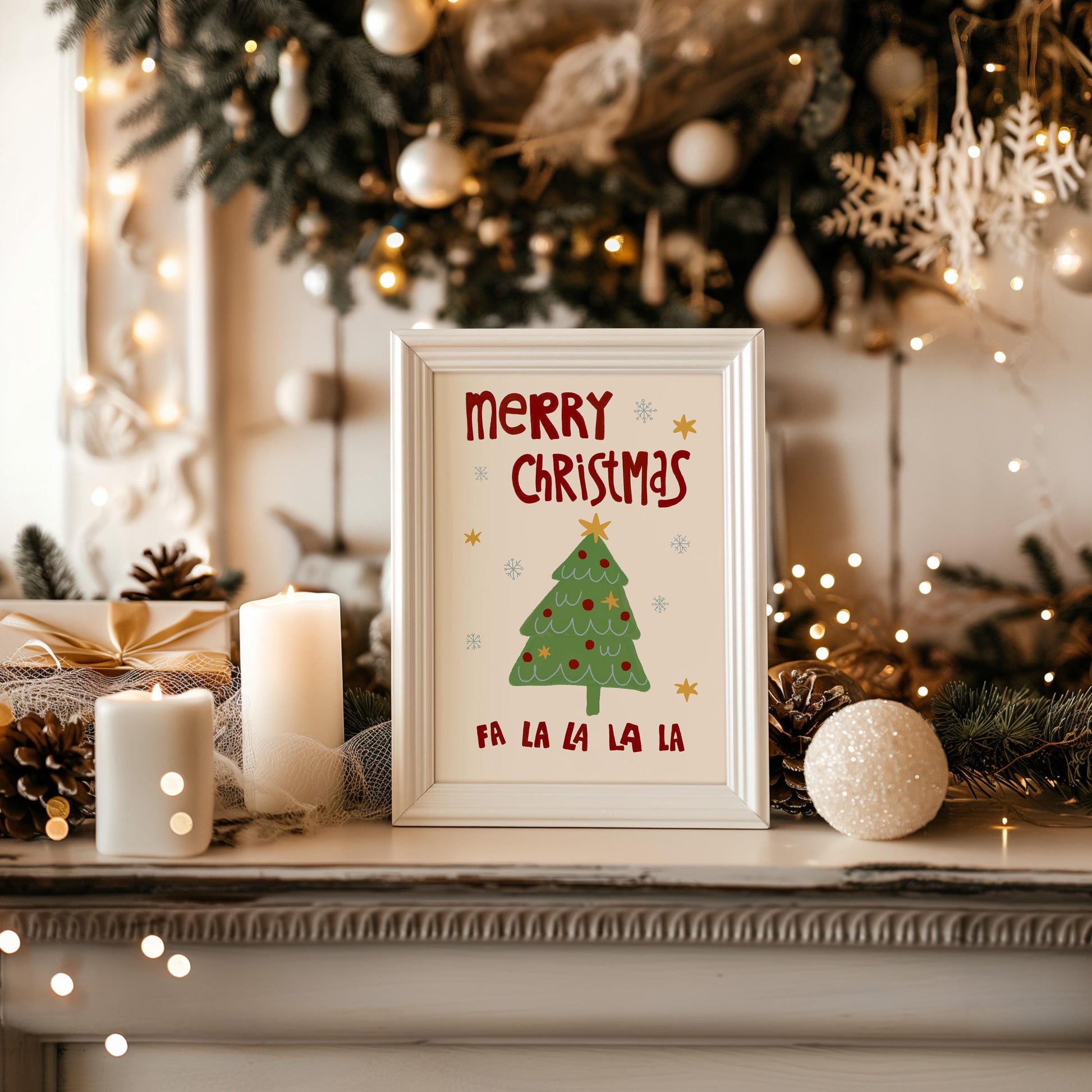 Scandi Christmas Tree Print • Hand Drawn Holiday Wall Art Poster • Minimalist Cozy Christmas Home Decor MR54