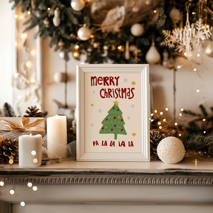Scandi Christmas Tree Print • Hand Drawn Holiday Wall Art Poster • Minimalist Cozy Christmas Home Decor MR54