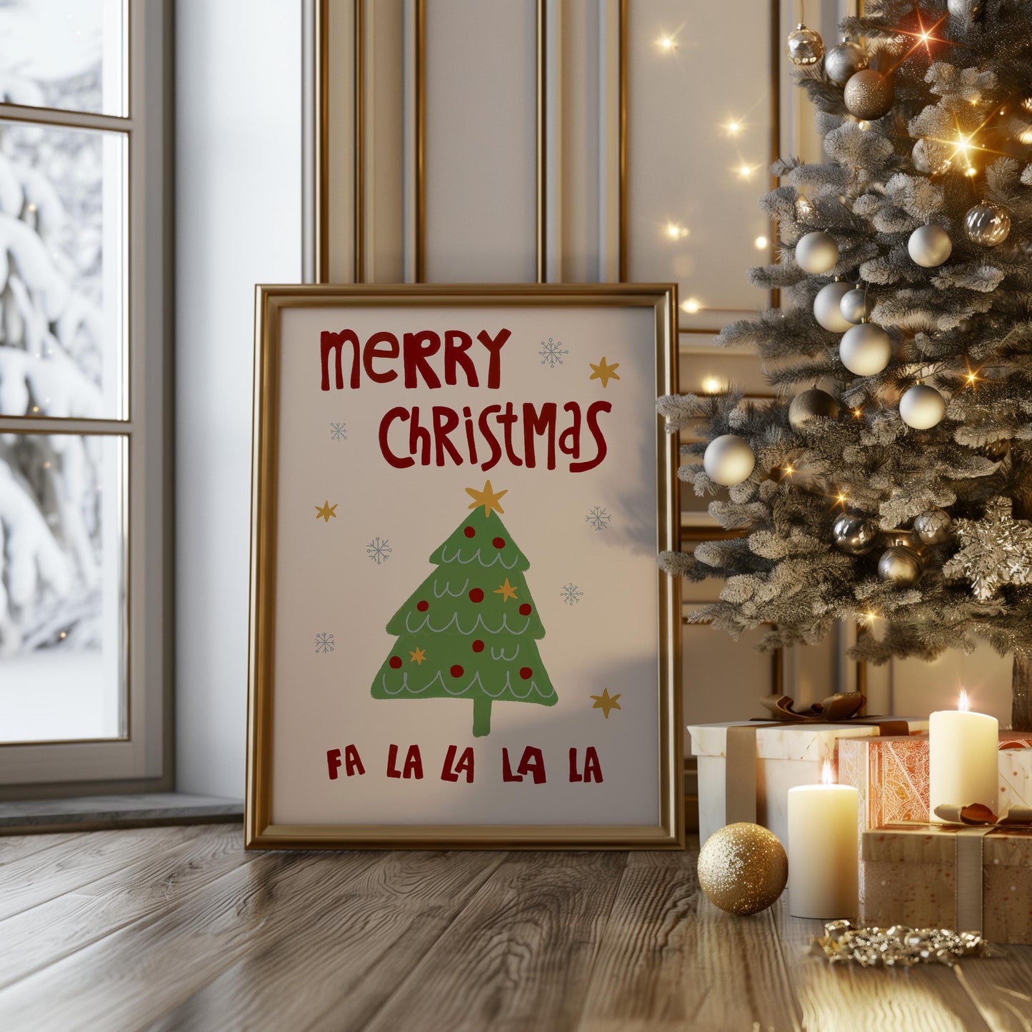 Scandi Christmas Tree Print • Hand Drawn Holiday Wall Art Poster • Minimalist Cozy Christmas Home Decor MR54