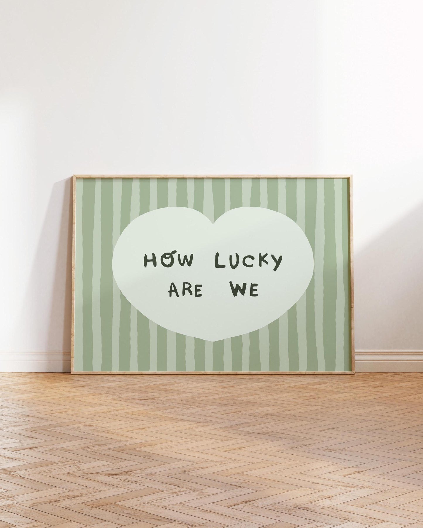 How Lucky Are We Print, Striped Heart Trendy Quote Wall Art, Home Decor (Unframed) MR59