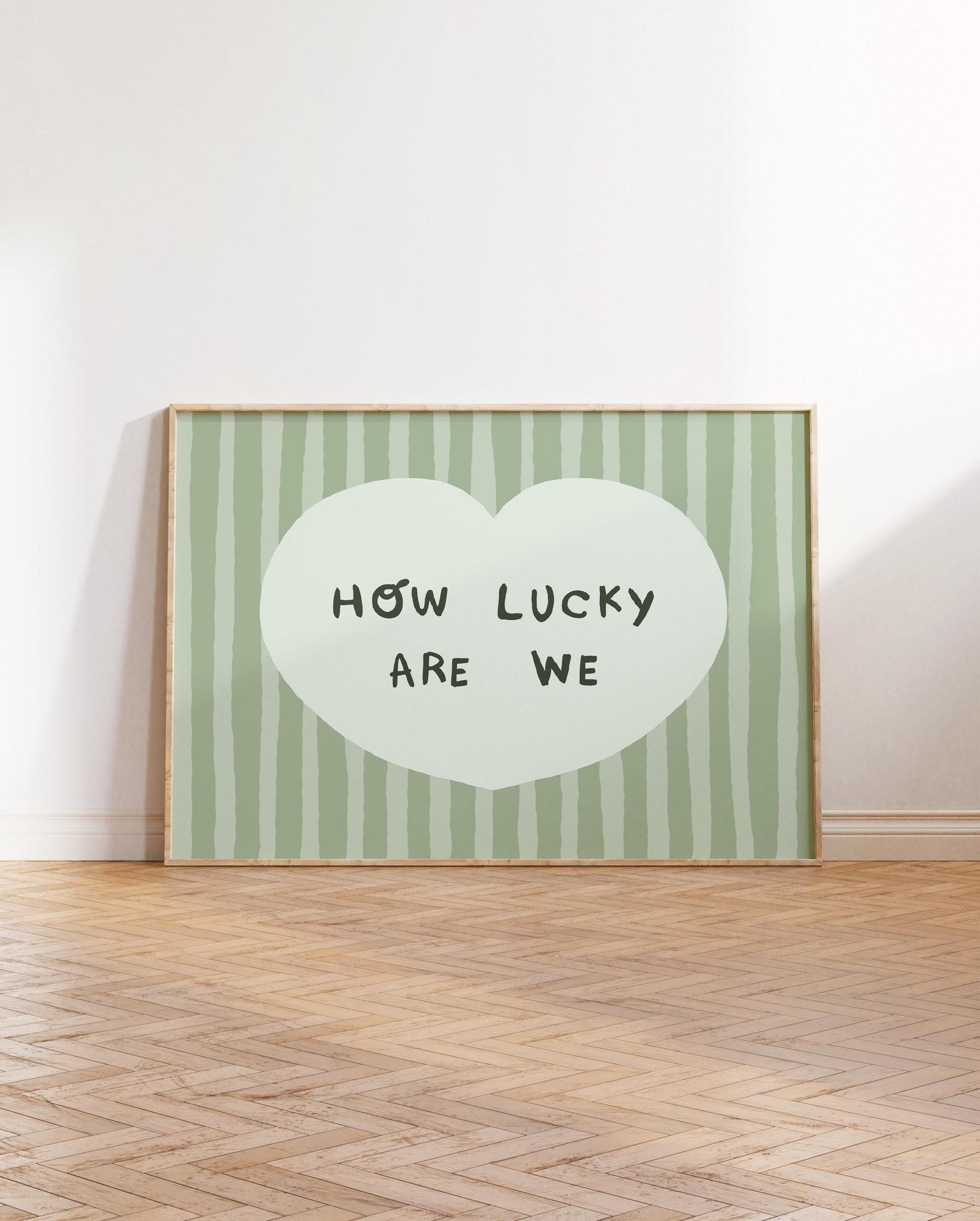 How Lucky Are We Print, Striped Heart Trendy Quote Wall Art, Home Decor (Unframed) MR59